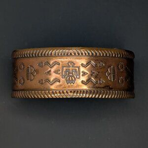 Southwest Thunderbird Bell Trading Post 1960s Vintage Solid Copper Cuff Bracelet